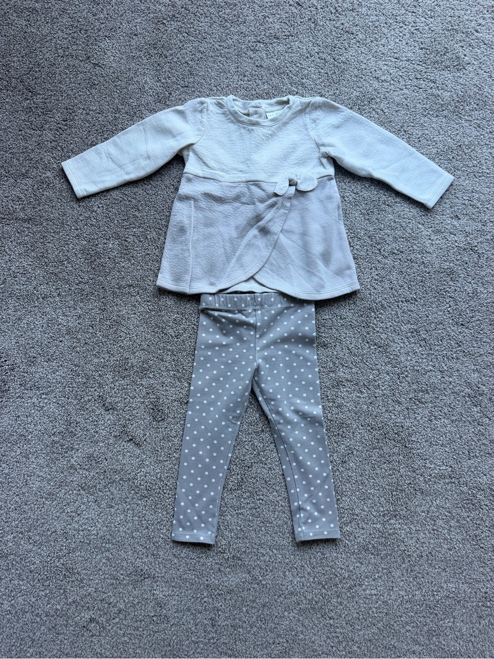 Max Studio White Long-Sleeve Layered Top with Gray Polka Dot Leggings